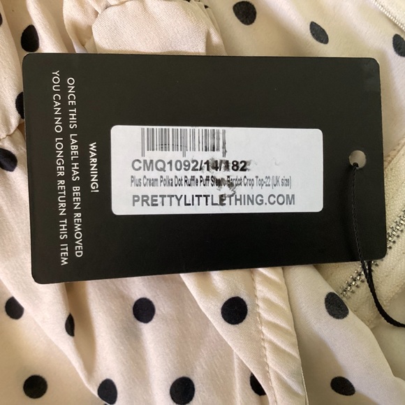 PrettyLittleThing Plus Cream Polka Dot Ruffle Puff Sleeves Crop Top Woman’s 18 - Picture 8 of 13